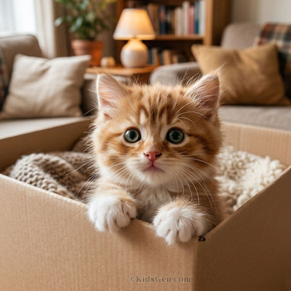 Pet square wallpaper featuring a curious kitten inside a cardboard box