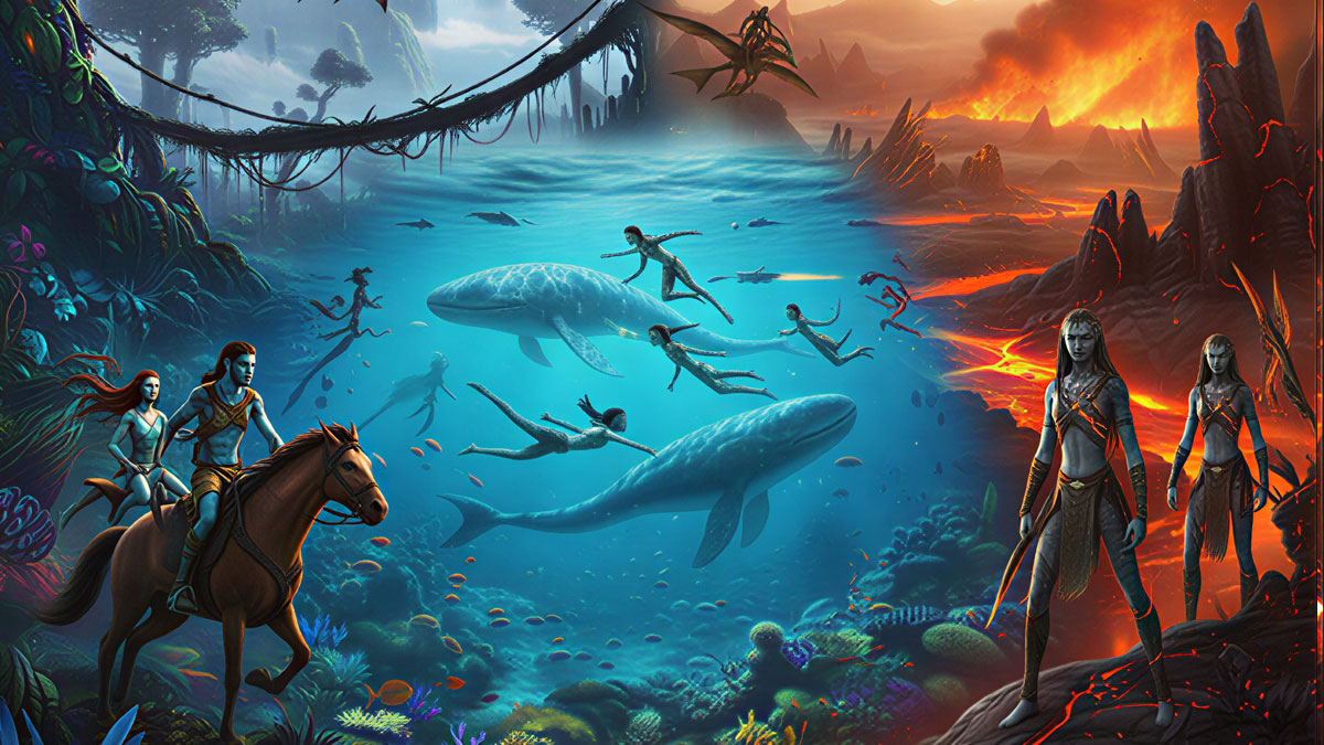 Avatar Trilogy quiz image combining Avatar, Way of Water, and Fire and Ash