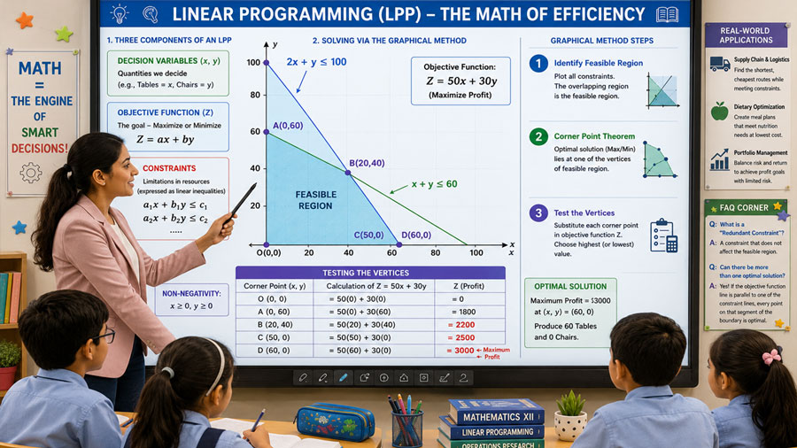 Kids learning linear programming and feasible region concepts in a modern interactive mathematics classroom