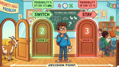Monty Hall Problem probability puzzle with three doors and strategic choice