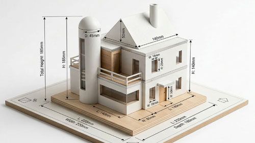 3D house model using prisms pyramids and cylinders to calculate surface area and volume