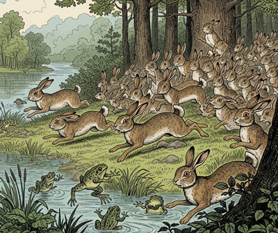 The Frightened Rabbits and Frogs - animal story for kids