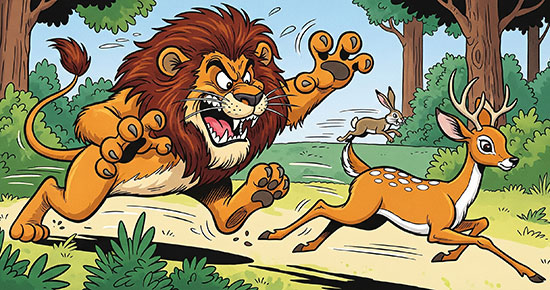 Animal Story - The Greedy Lion Goes Hungry