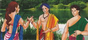 shivdutt, kalavati and namdev talk each other at river bank 