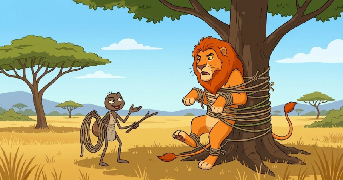Anazi tied the lion as tight as ever he could