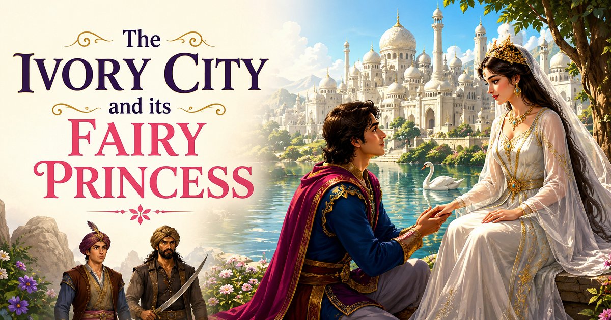 Prince meeting Princess Gulizar in the magical Ivory City fairy tale story