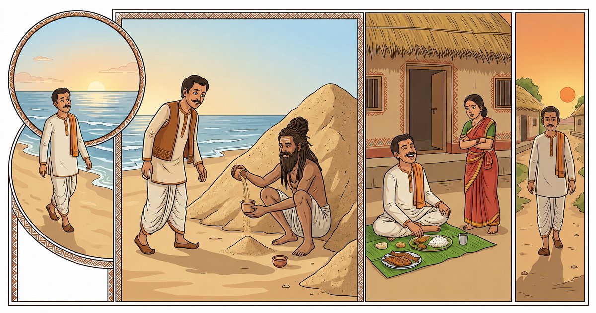 Illustration of the challenge between a man and the Vidhata