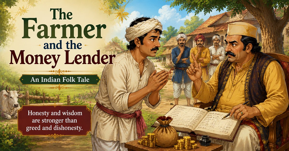 The Farmer and the Money Lender Indian folk tale illustration