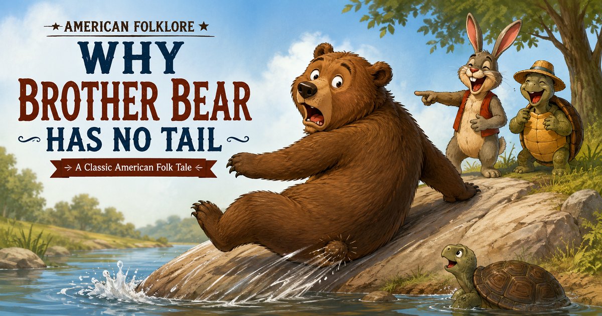Brother Bear sliding on a rock while Brother Rabbit and Brother Tarrypin laugh in the classic folk tale