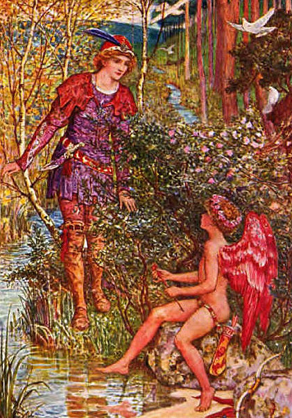 The disguised princess speaks to the boy in the myrtle thicket