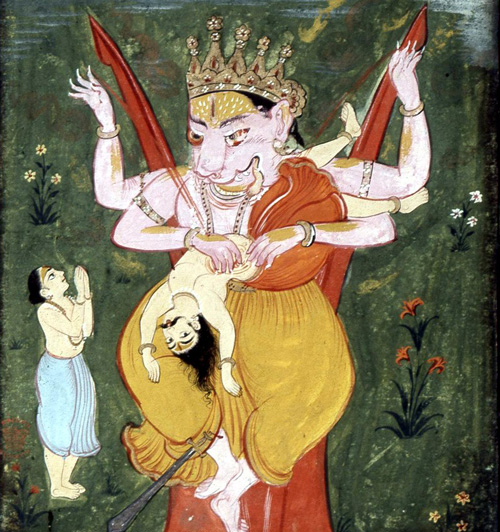Lord Viṣhṇu as Narasimha tearing Hiranyakasipu to pieces
