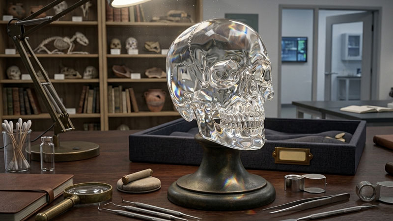 Faceted crystal skull artifact linked to 19th-century mystery collections