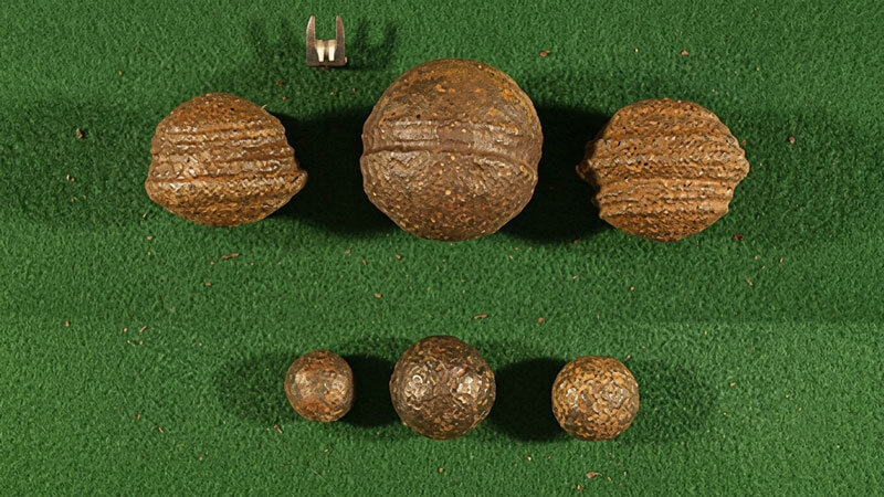 Close-up of grooved Klerksdorp spheres found in a South African mine