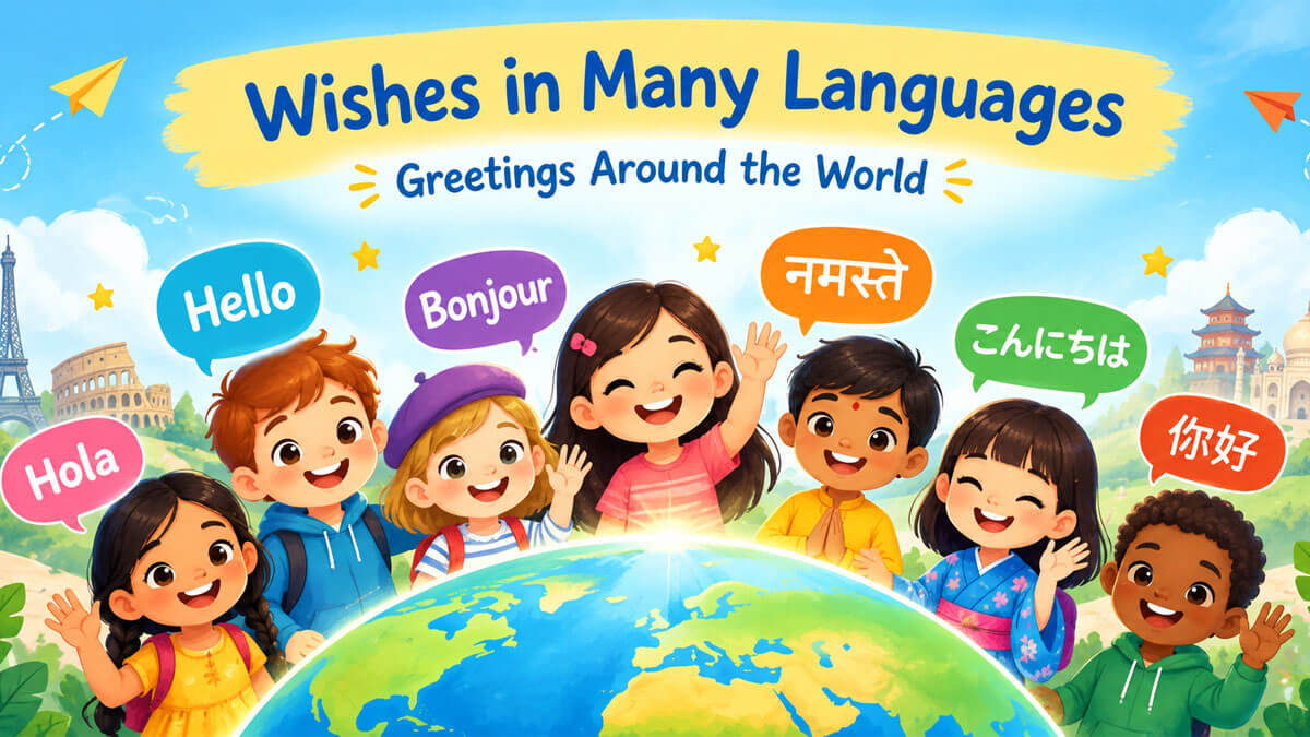 KidsGen wishes in many languages with children sharing greetings from around the world